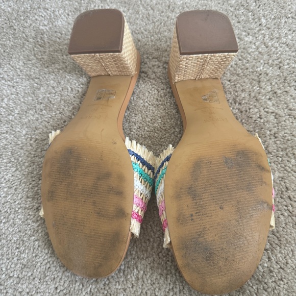 Heeled Sandals slip on woven multicolor raffia fringe size 10 - Picture 7 of 8